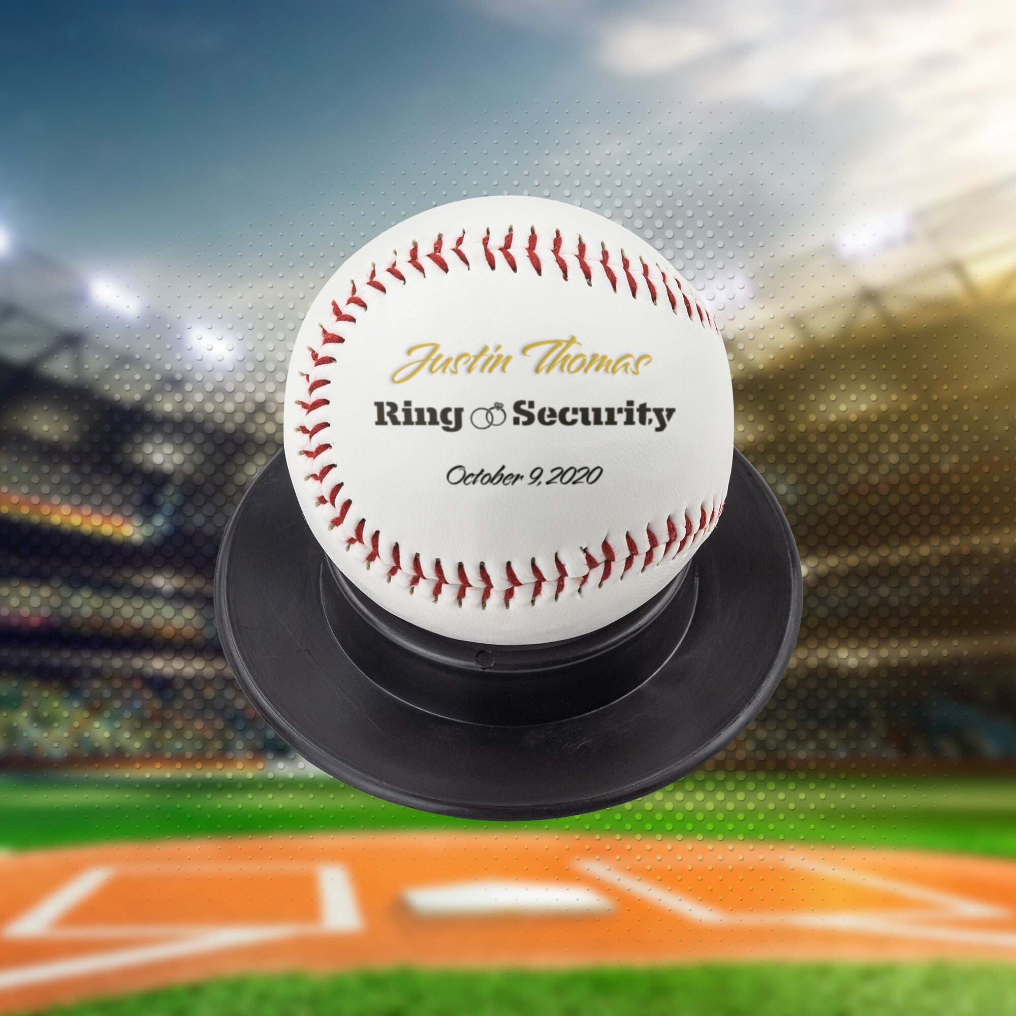Custom Ring Security Full-Size Baseball-Wedding Party Ring Bearer-Black Rings