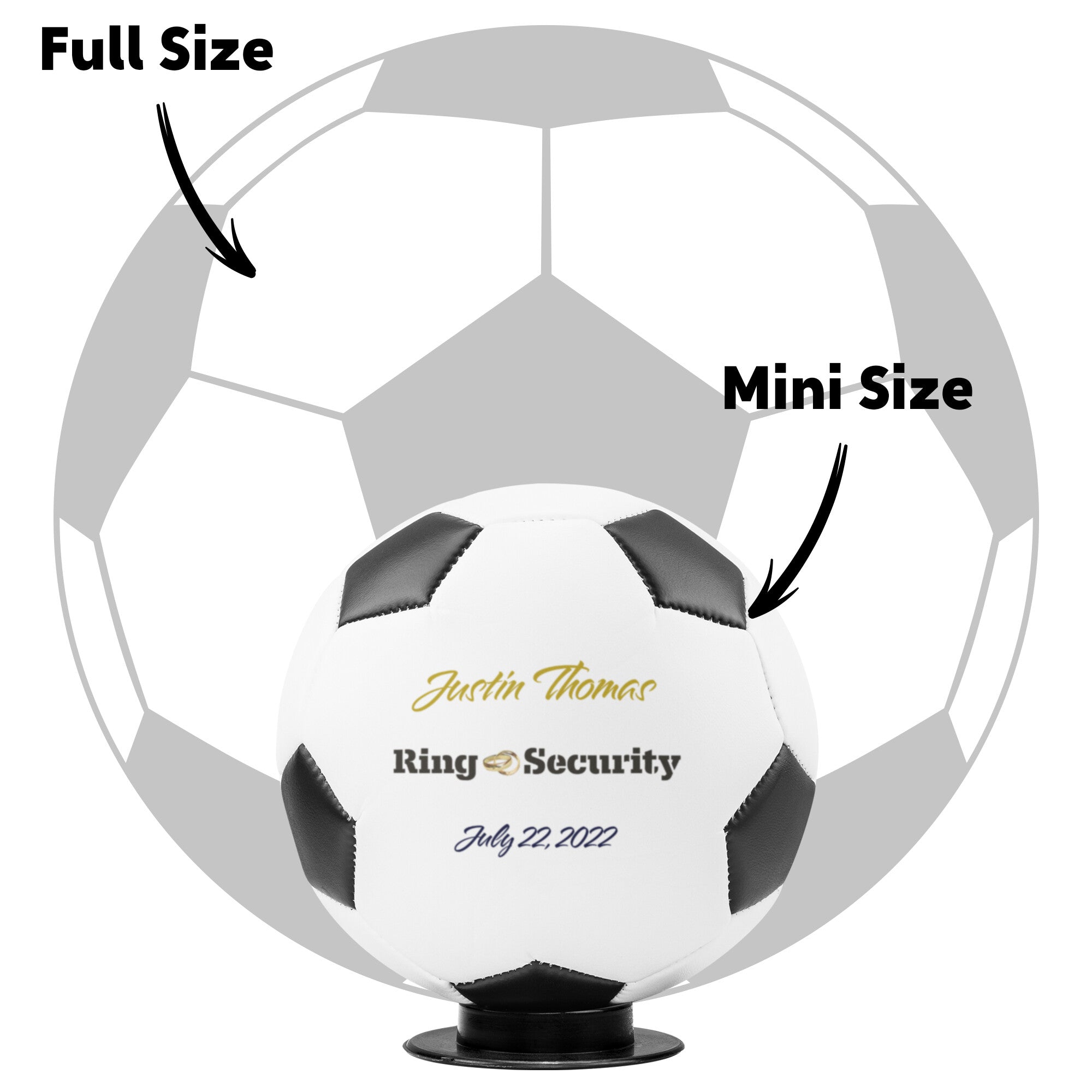 Custom Ring Security Mini-Size Soccer Ball-Wedding Party Ring Bearer-Gold Rings