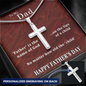 Father's Day Gift From Daughter/Son-Personalized Engraving-Lips of a Child-Red Marble Look-Christian Cross Necklace
