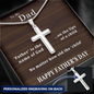 Father's Day Gift From Daughter/Son-Personalized Engraving-Lips of a Child-Wood Look-Christian Cross Necklace