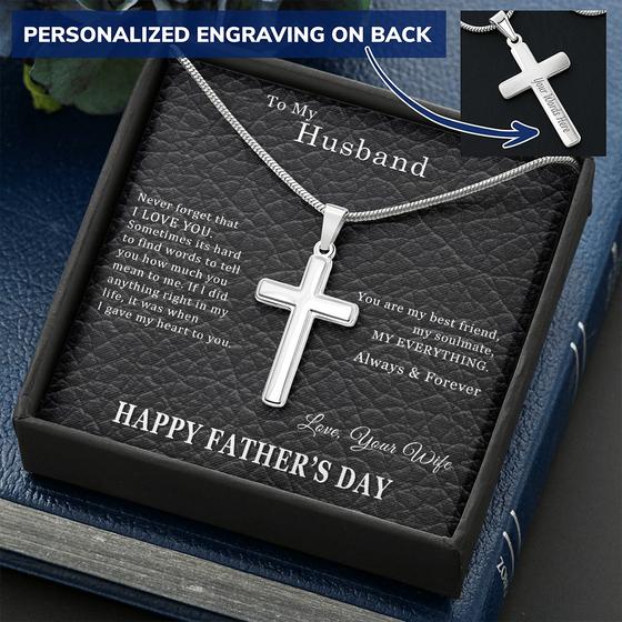 Fathers Day Gift From Wife  Black Leather Look- Personalized Engraving