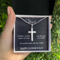Father's Day Gift From Daughter/Son-Personalized Engraving-Lips of a Child-Leather Look-Christian Cross Necklace