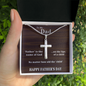 Father's Day Gift From Daughter/Son-Personalized Engraving-Lips of a Child-Wood Look-Christian Cross Necklace