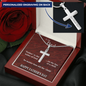 Father's Day Gift From Daughter/Son-Personalized Engraving-Lips of a Child-Red Marble Look-Christian Cross Necklace