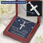 Mother's Day Gift-Lips of a Child-DarkBlue Stars-Christian Cross Necklace
