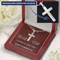 Father's Day Gift From Daughter/Son-Personalized Engraving-Lips of a Child-Red Marble Look-Christian Cross Necklace