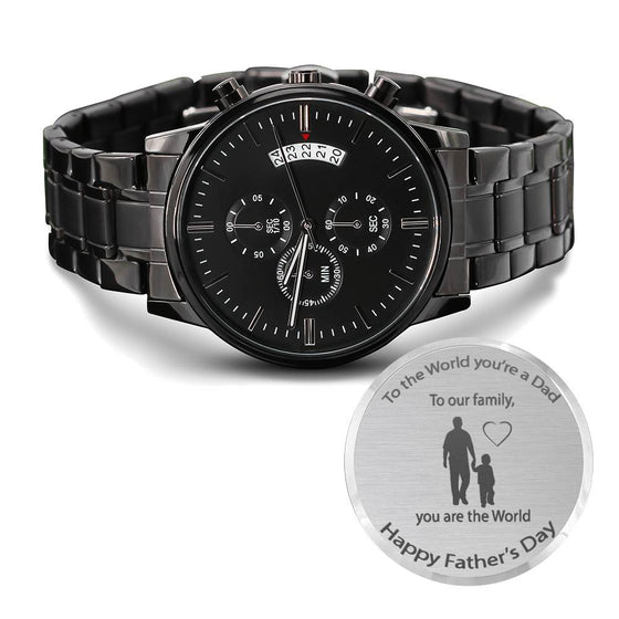 Father's Day - Father & Son Silhouette- Black Chronograph Watch