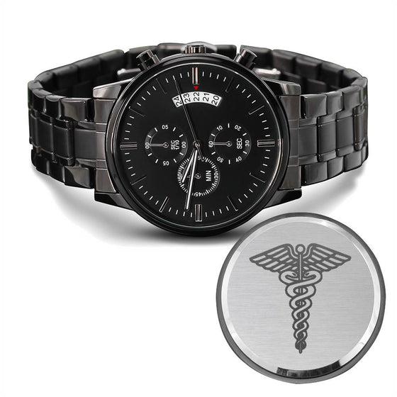 Caduceus Medical Symbol Black Chronograph Watch