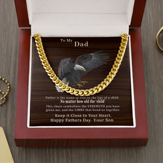 Fathers Day Gift From Son - Cuban Chain/Necklace - Lips of a Child - Eagle Wood Look