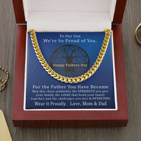 Fathers Day Gift From Proud Parents - Chain Necklace - Family Tree