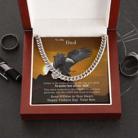 Fathers Day Gift From Son - Cuban Chain/Necklace - Lips of a Child - Eagle Sunset