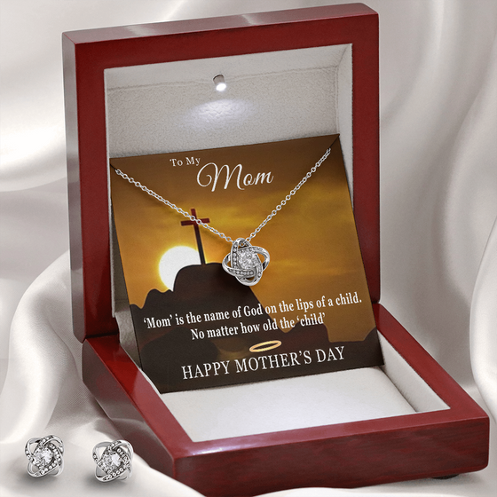 Mother's Day Gift-Lips of a Child Halo Cross-Love Knot Necklace & Earring Set