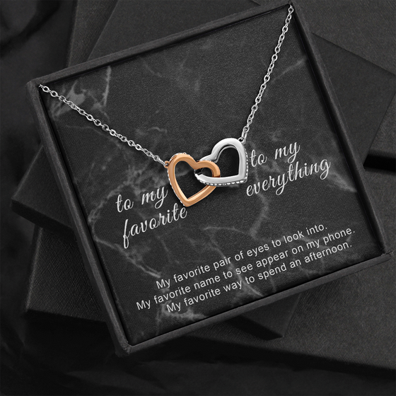 To My Favorite, To My Everything-Black Marble-Interlocking Hearts Necklace